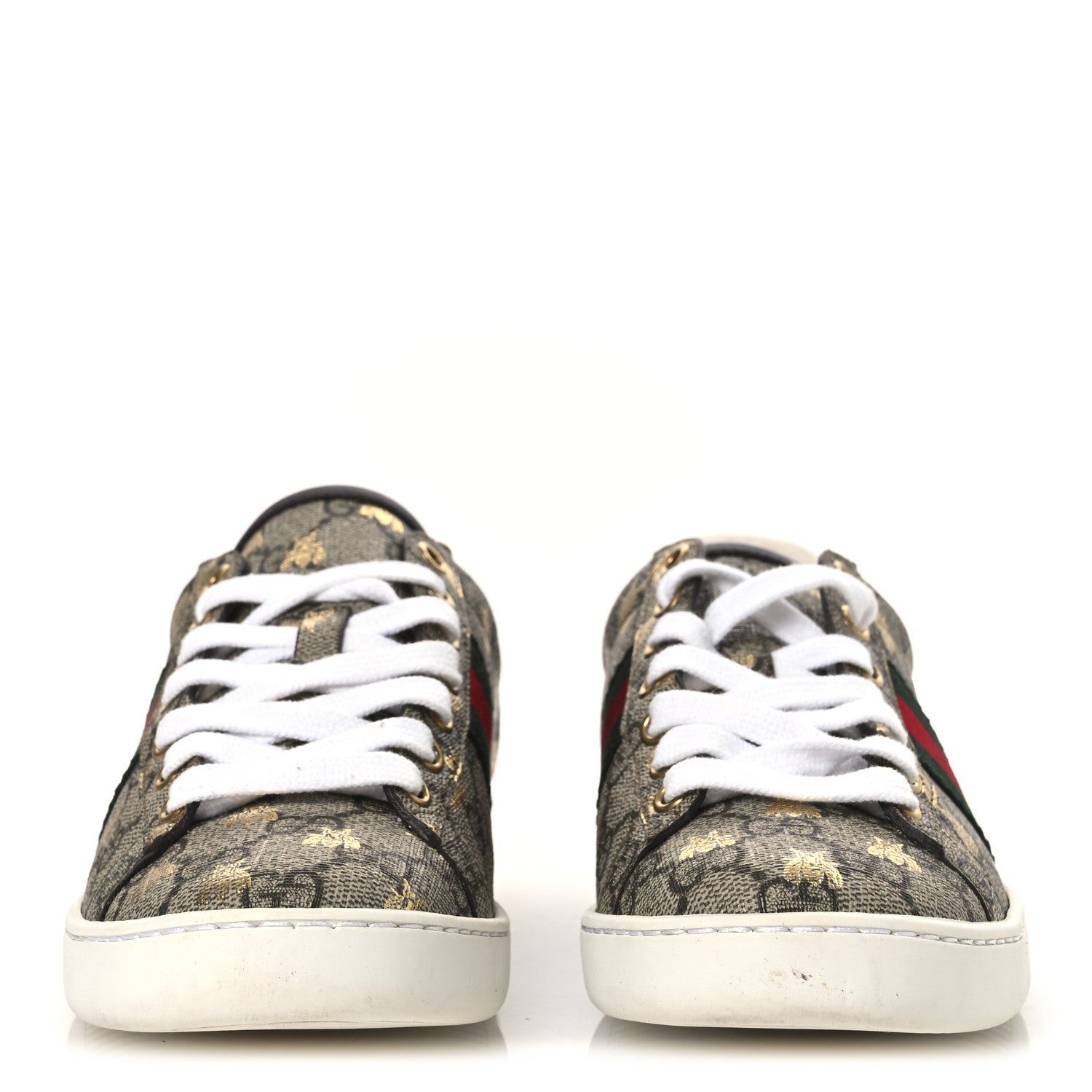 Gucci GG Supreme Monogram Bees Ayers Web Womens Ace Sneakers 36 Beige Oro Green Red 3 of 11