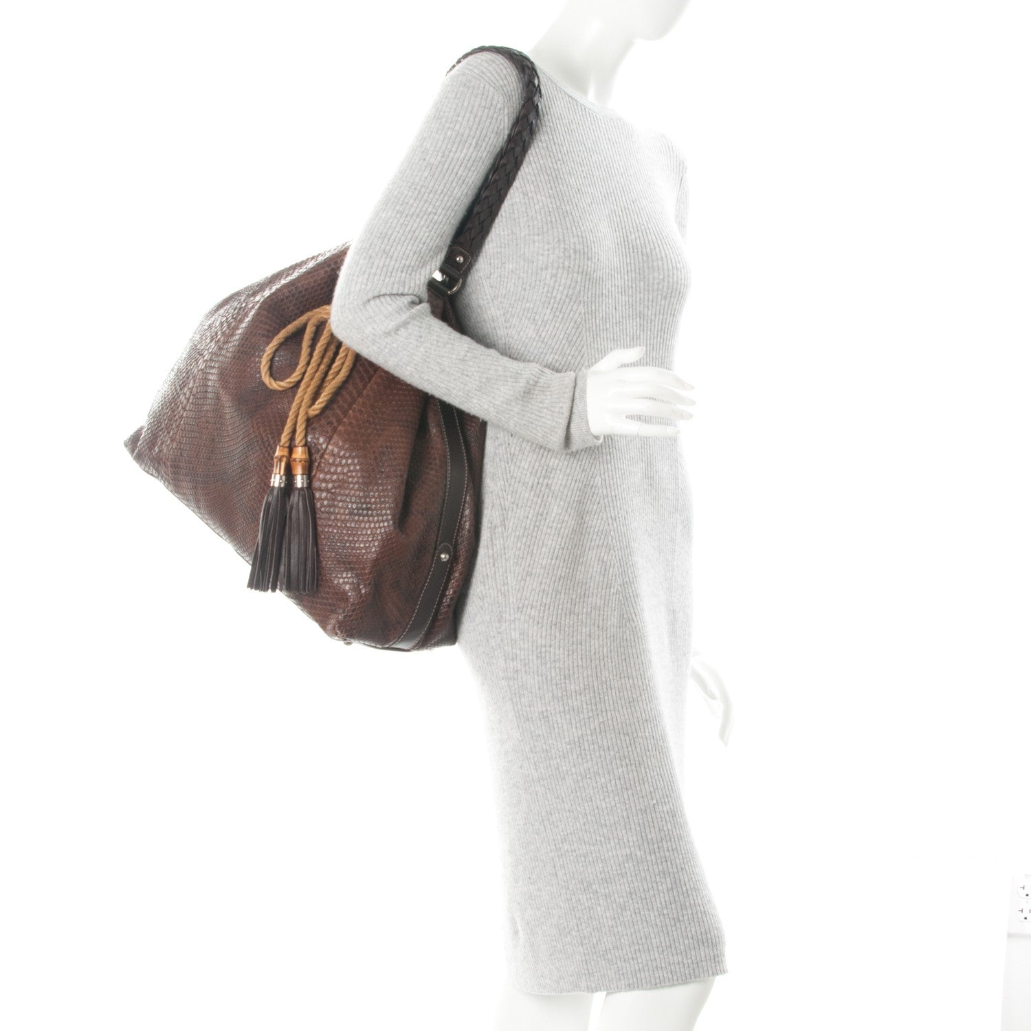 Gucci Python Peggy Braided Tote Dark Brown 2 of 7