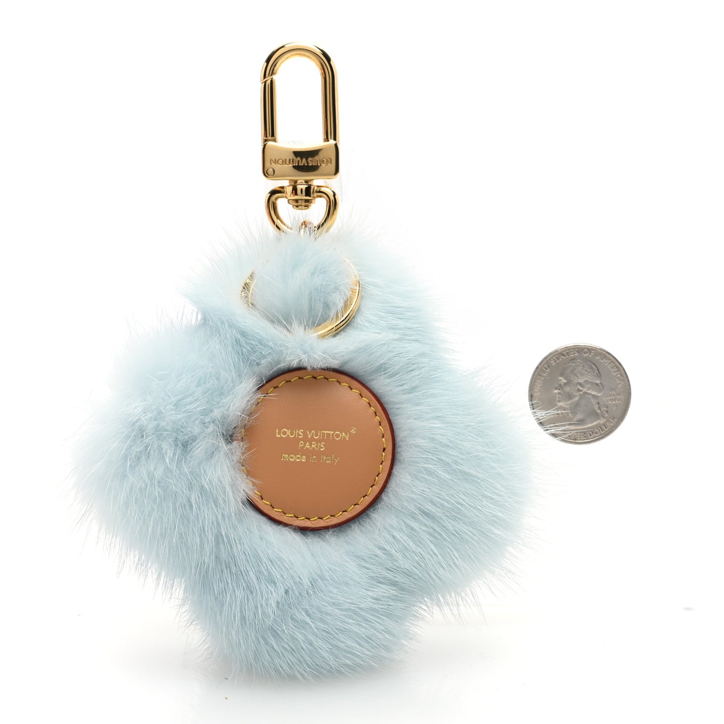 Calfskin Mink Fur Vivienne Bag Charm Key Holder Light Blue