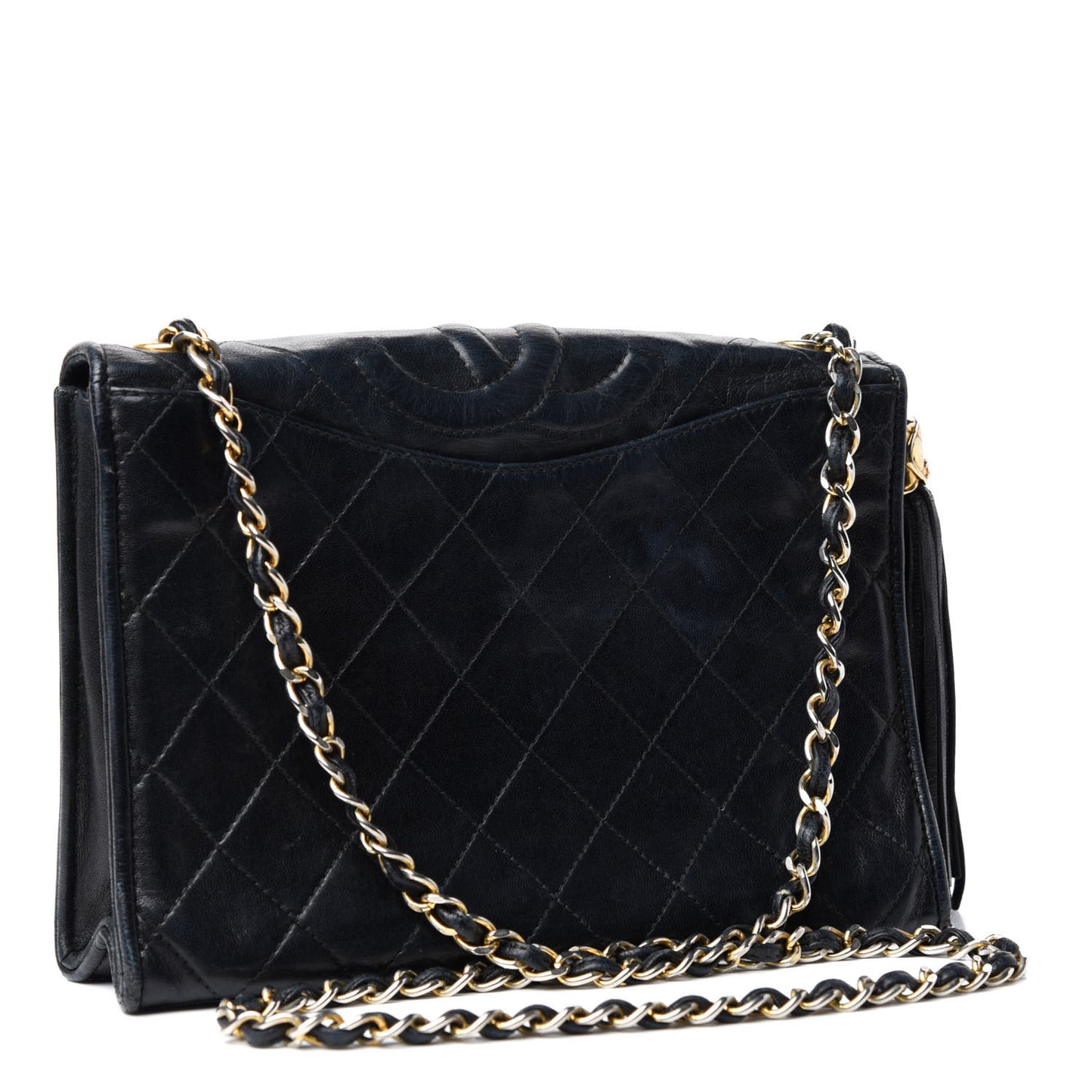 Lambskin Quilted CC Tassel Shoulder Flap Bag Black