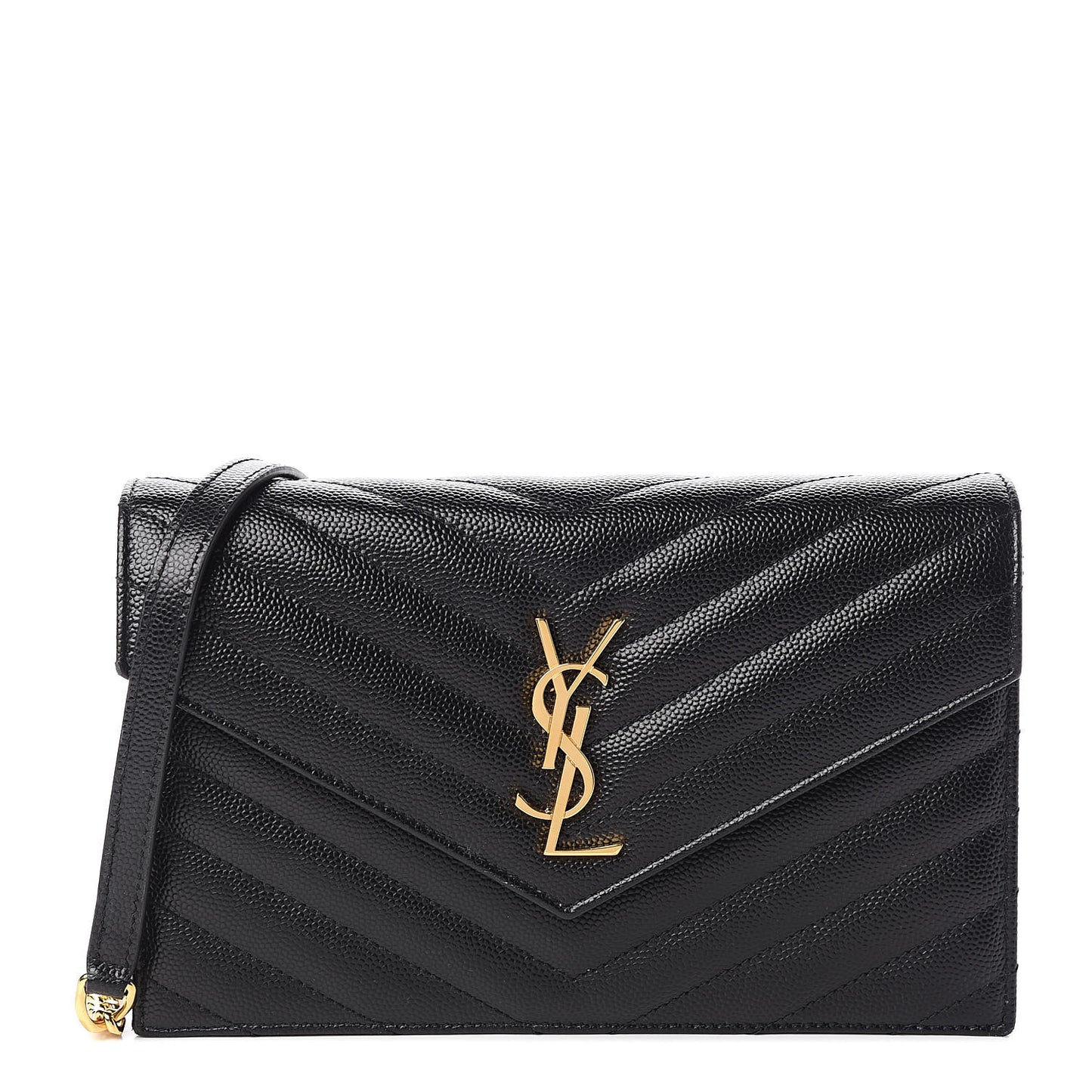 Grain De Poudre Matelasse Chevron Monogram Envelope Chain Wallet Black