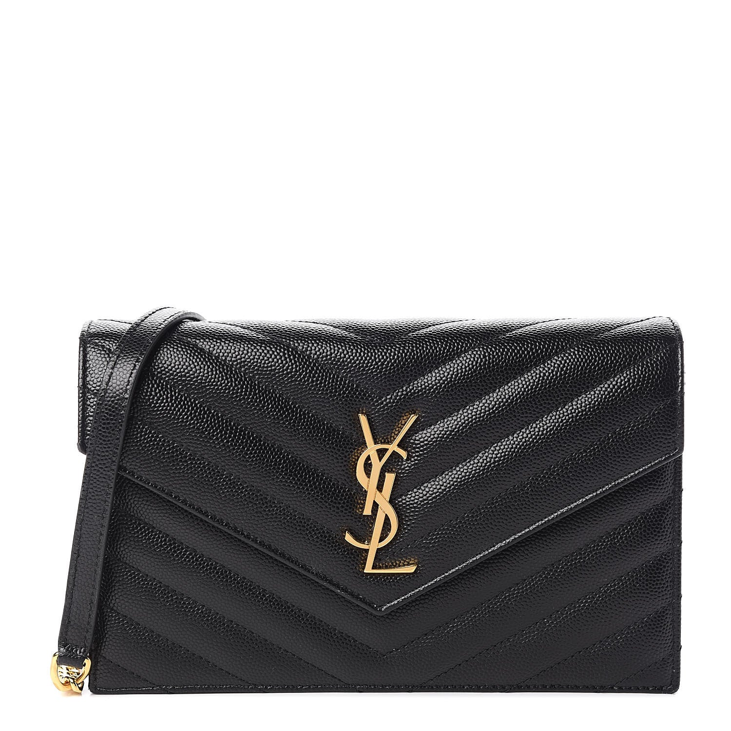 Saint Laurent Grain De Poudre Matelasse Chevron Monogram Envelope Chain Wallet Black 1 of 11