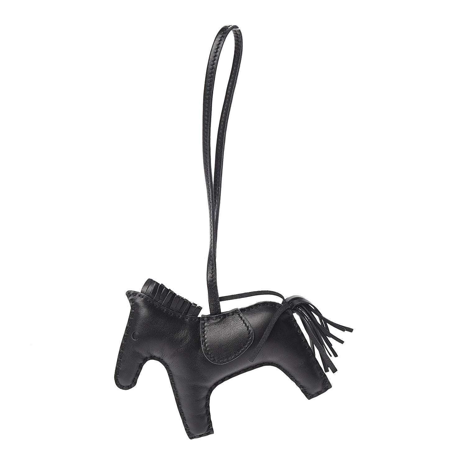 Hermes Milo Lambskin Grigri Rodeo Horse Bag Charm MM So Black 1 of 5