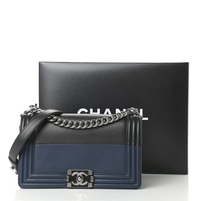 Chanel Lambskin Medium Bi-Color Boy Flap Black Dark Navy 15 of 15