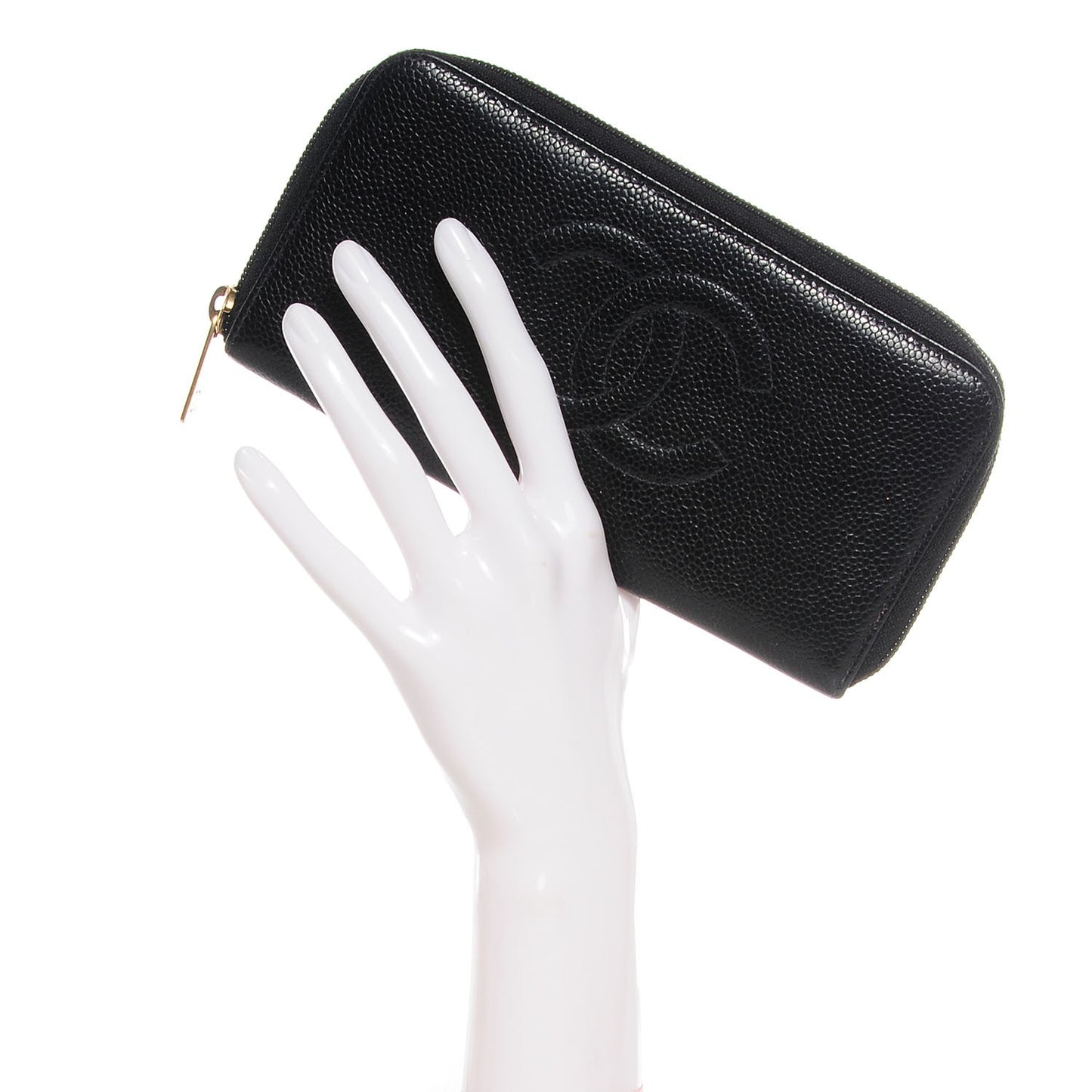 Caviar Large Timeless CC Zip Around Wallet Black
