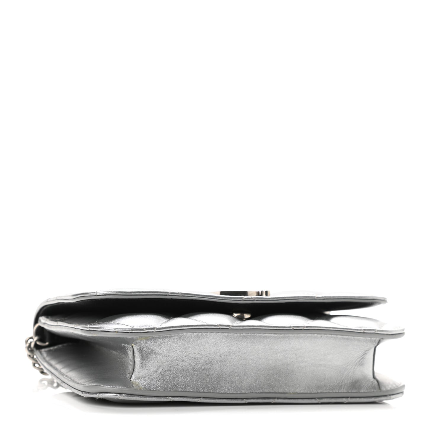 Metallic Calfskin Quilted Touch B Wallet On Chain Silver