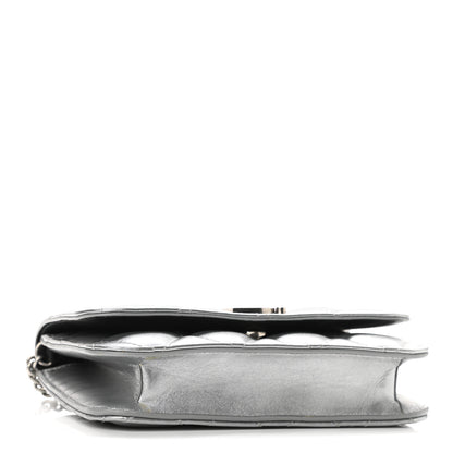 Balenciaga Metallic Calfskin Quilted Touch B Wallet On Chain Silver 4 of 9