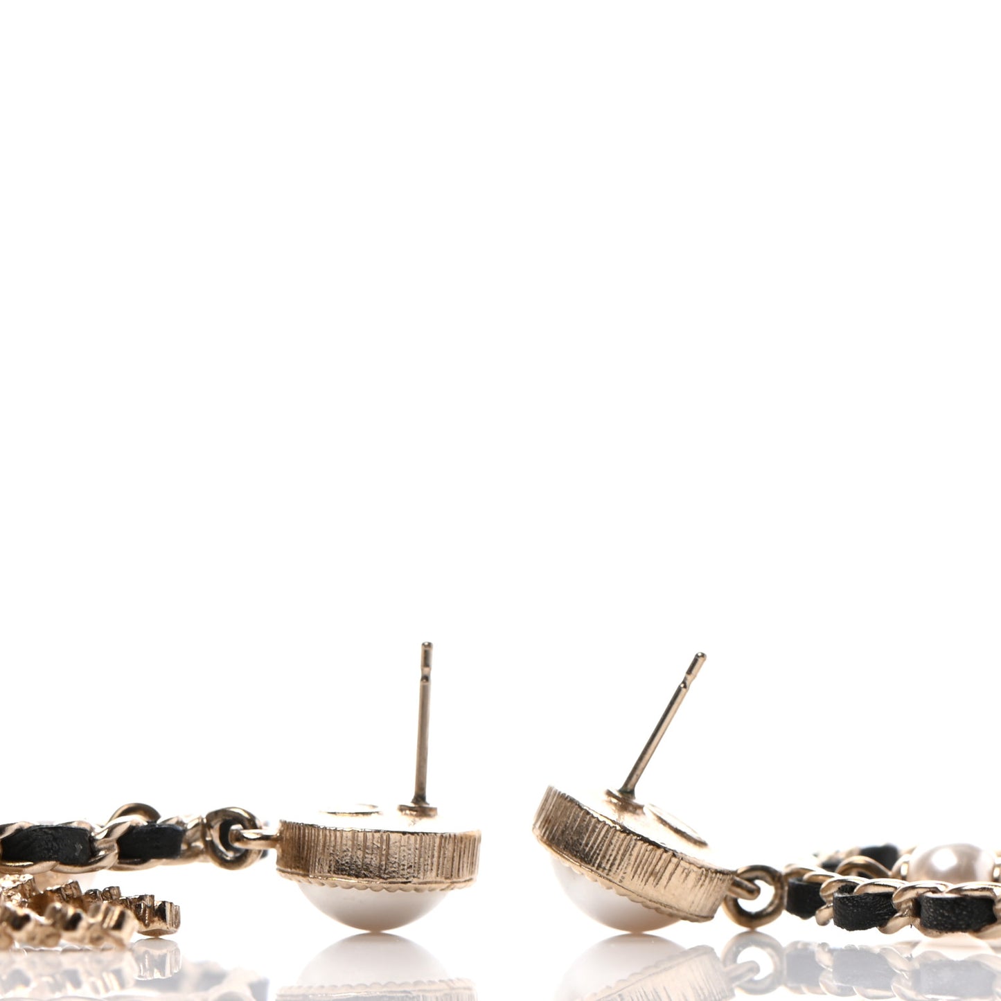 Lambskin Crystal Pearl CC Drop Earrings Gold Black