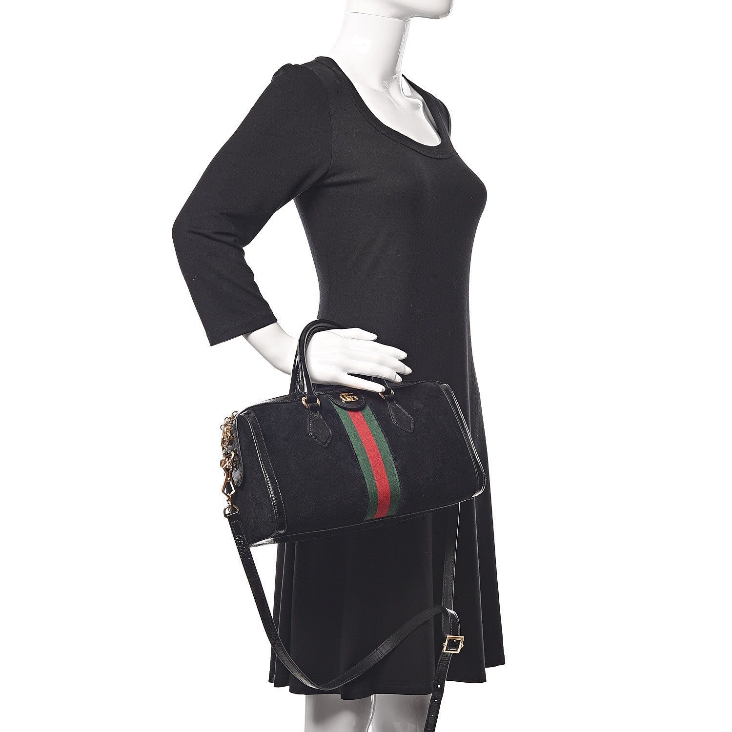 Gucci Suede Patent GG Web Medium Ophidia Boston Black 2 of 12