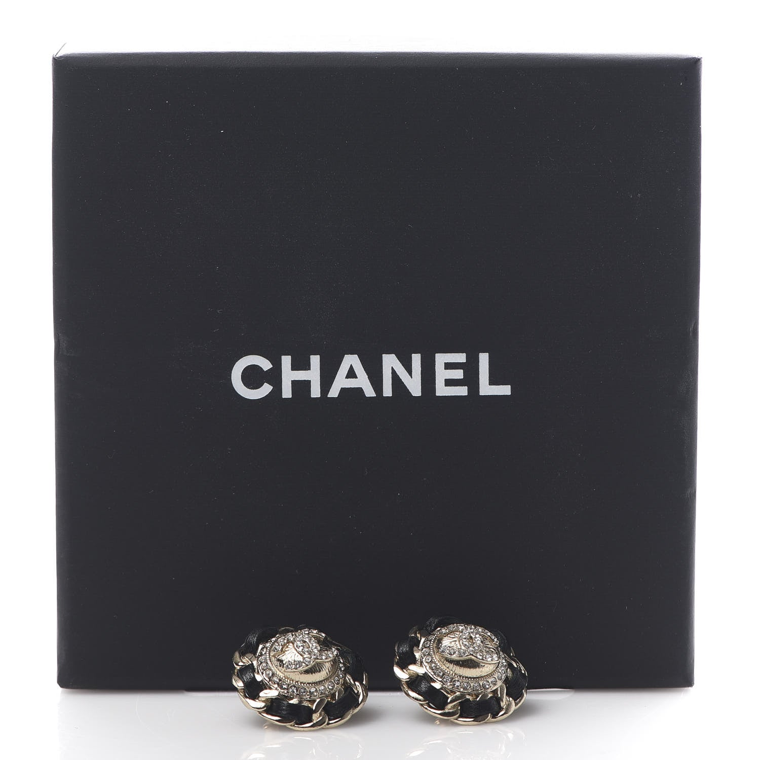 Chanel Crystal Metal Chain Around CC Earrings Gold Black 5 of 5