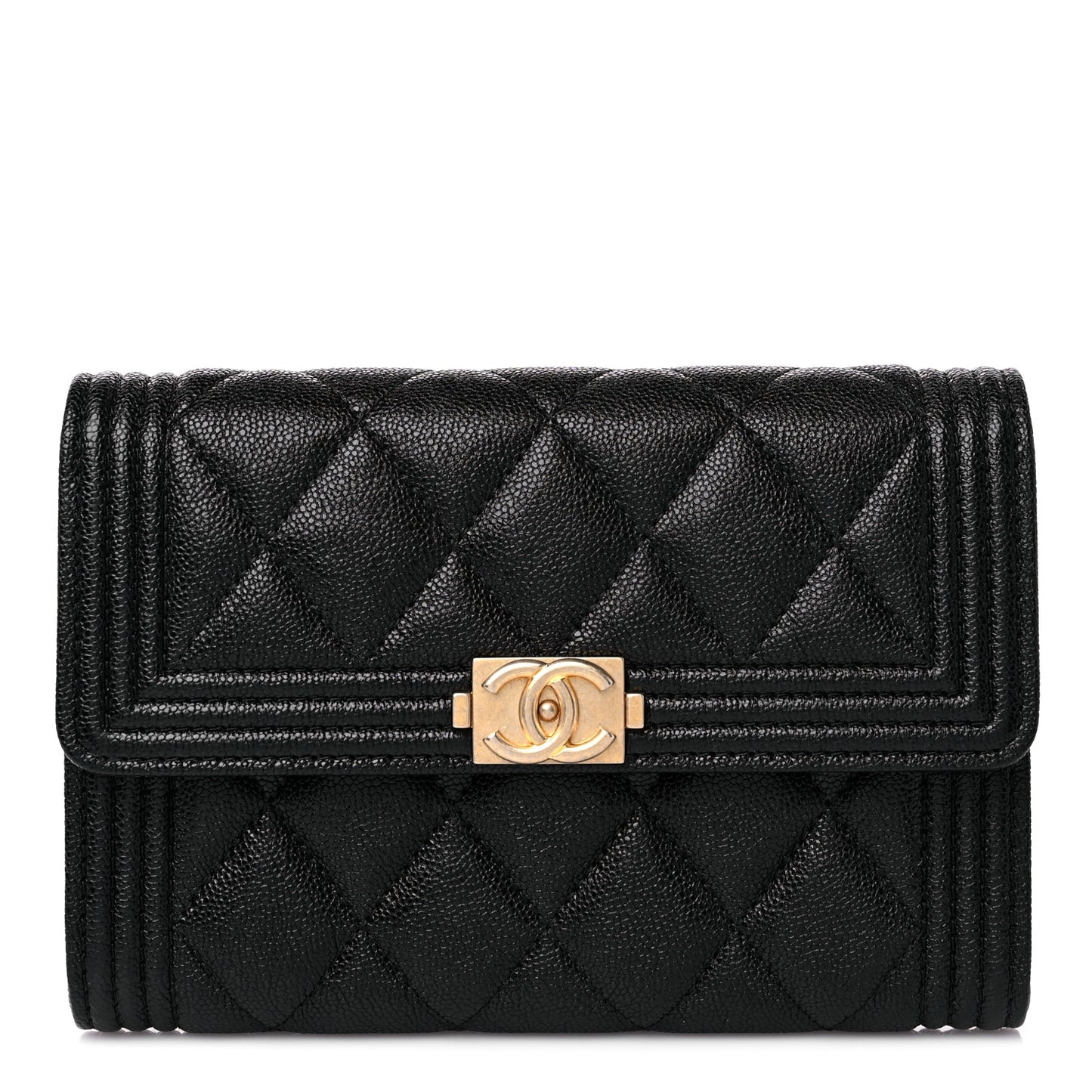 Caviar Quilted Medium Boy Flap Wallet Black