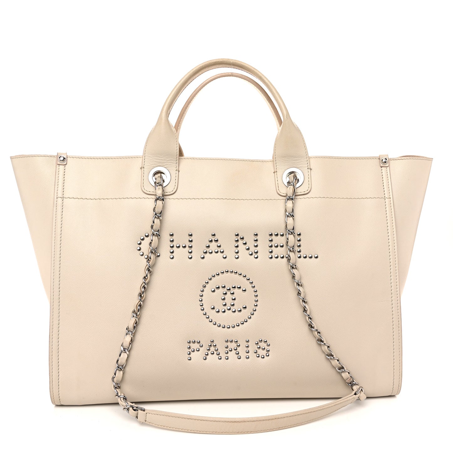 Caviar Medium Studded Deauville Tote Ivory