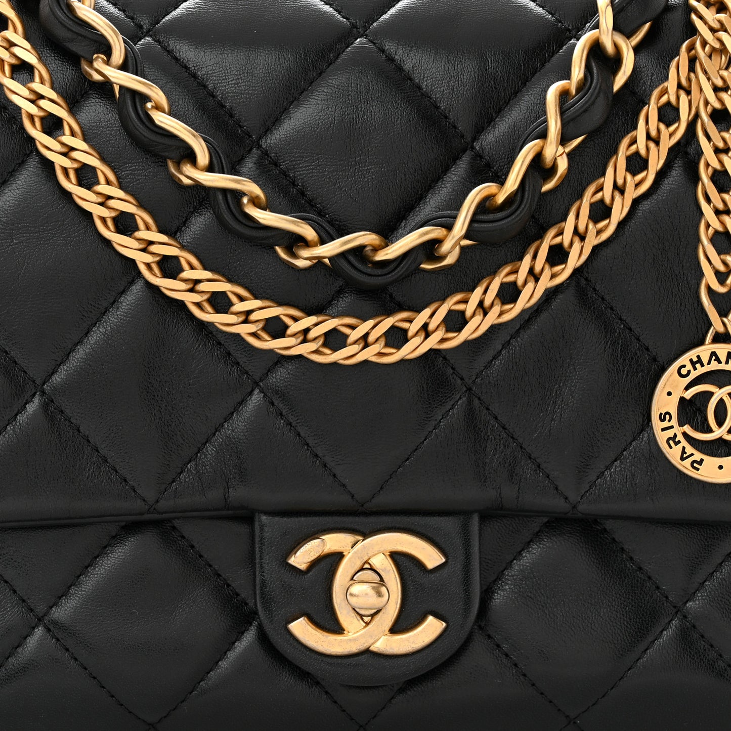Lambskin Quilted Fancy Jewel Flap Black