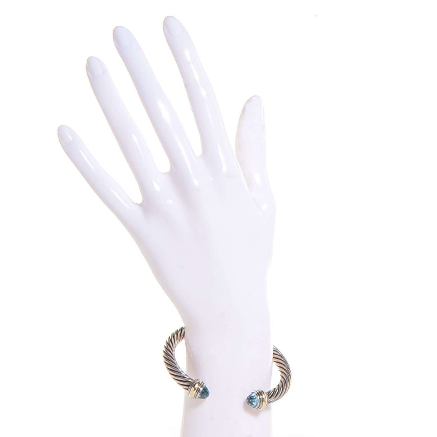 David Yurman Sterling Silver 14K Yellow Gold Blue Topaz 7mm Cable Classics Cuff 2 of 6