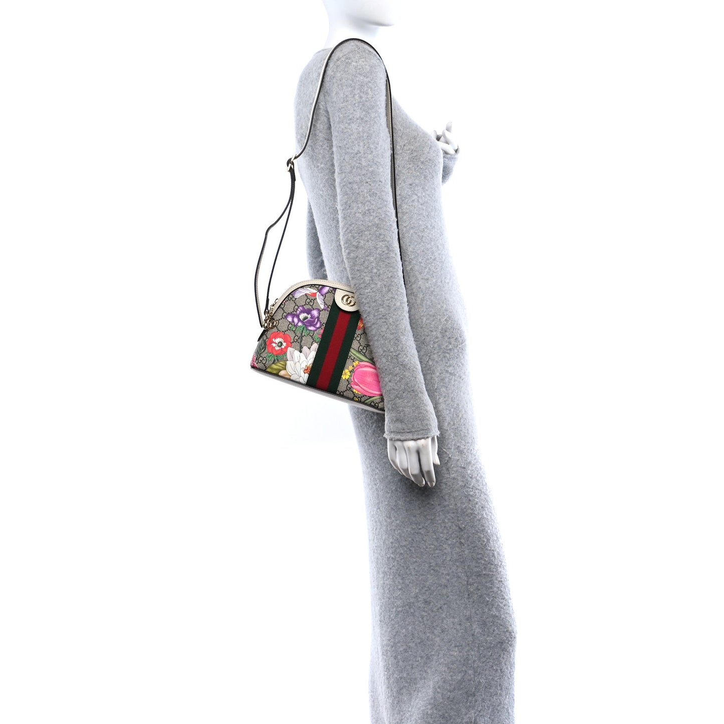 GG Supreme Monogram Flora Web GG Small Ophidia Dome Shoulder Bag White
