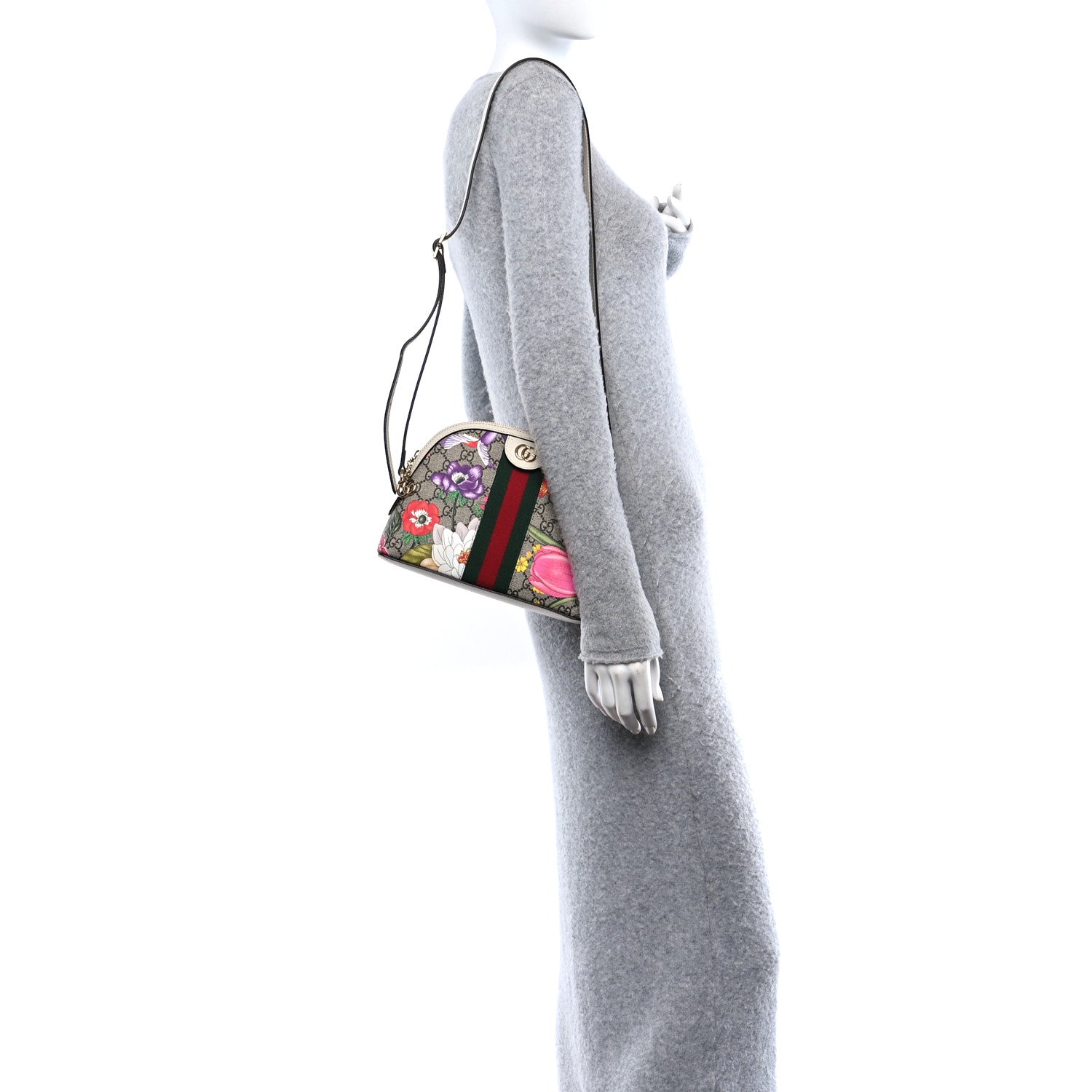 Gucci GG Supreme Monogram Flora Web GG Small Ophidia Dome Shoulder Bag White 2 of 10