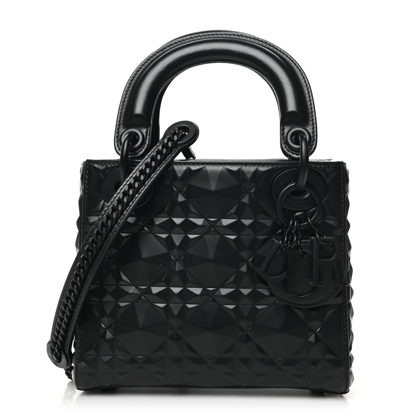 Calfskin Diamond Cannage Mini Lady Dior Black