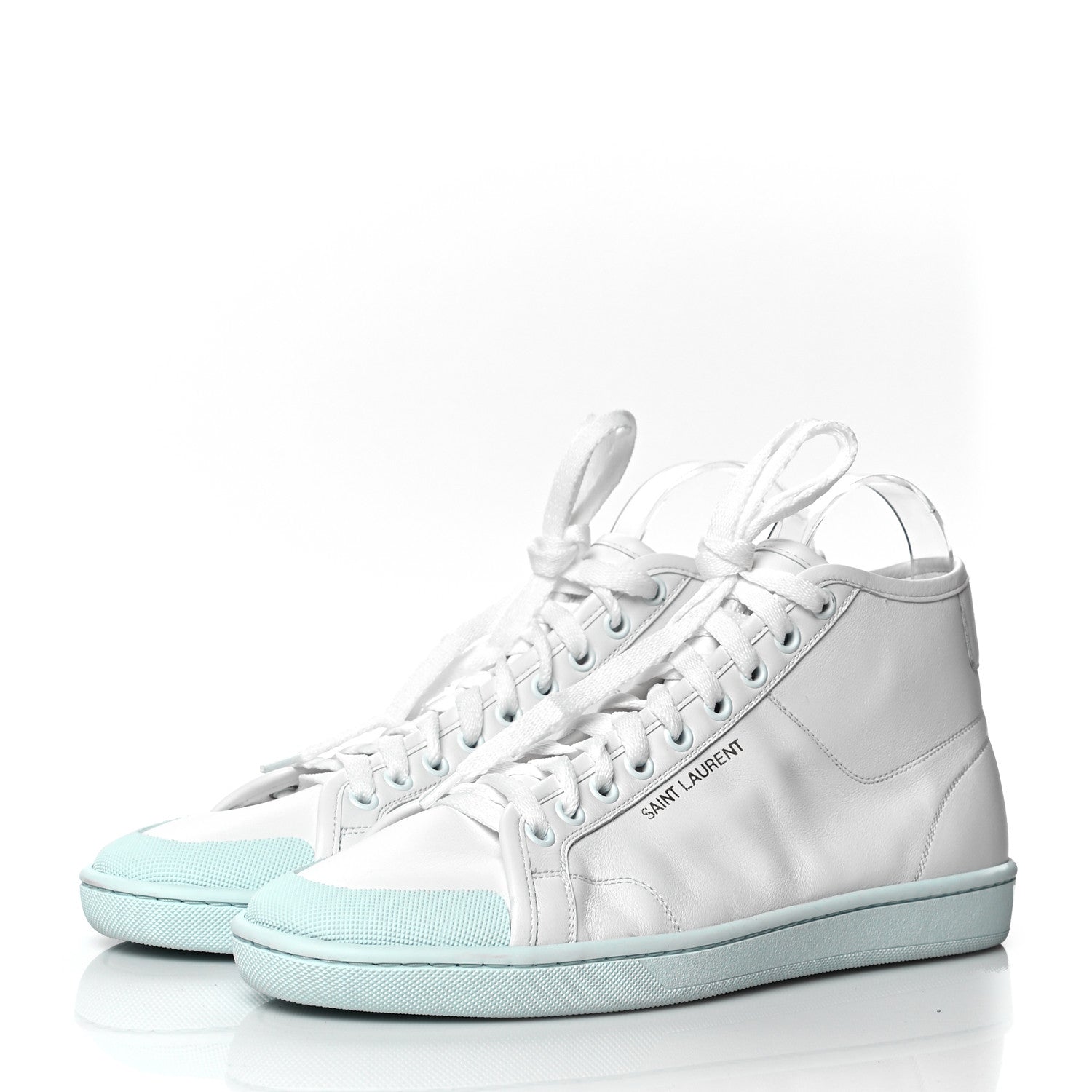Saint Laurent Calfskin Womens Court Classic SL/39 Mid Top Sneakers 40 Blanc Bebe Blue 3 of 7