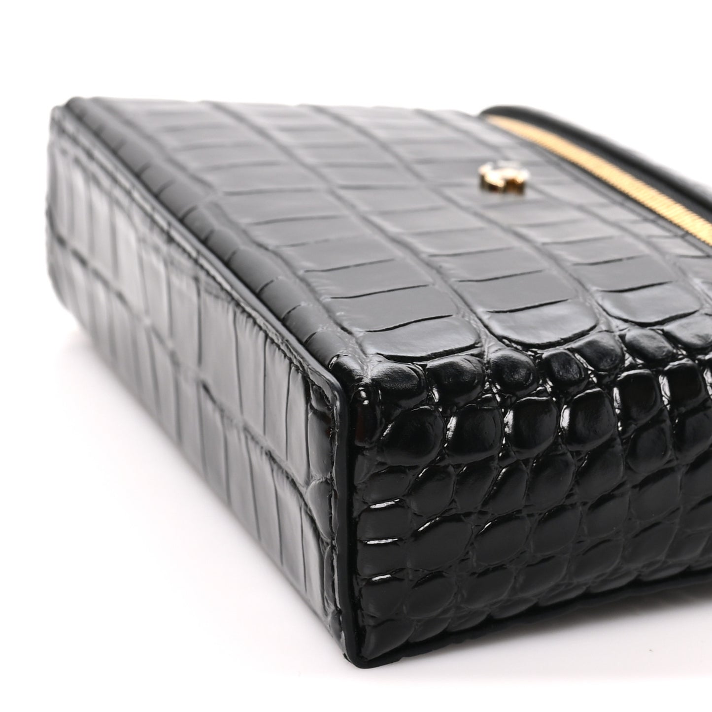 Calfskin Crocodile Embossed Crococo Exoticoco Vanity With Chain Black