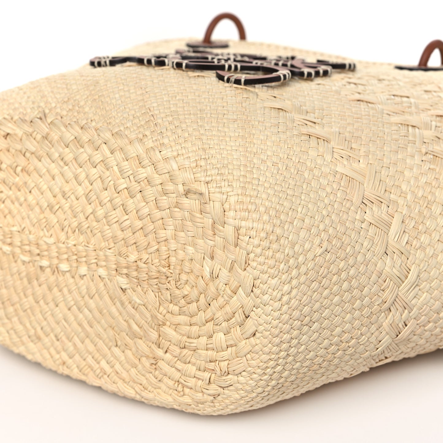 Calfskin Raffia Paulas Ibiza Medium Anagram Basket Tote Bag Natural Tan