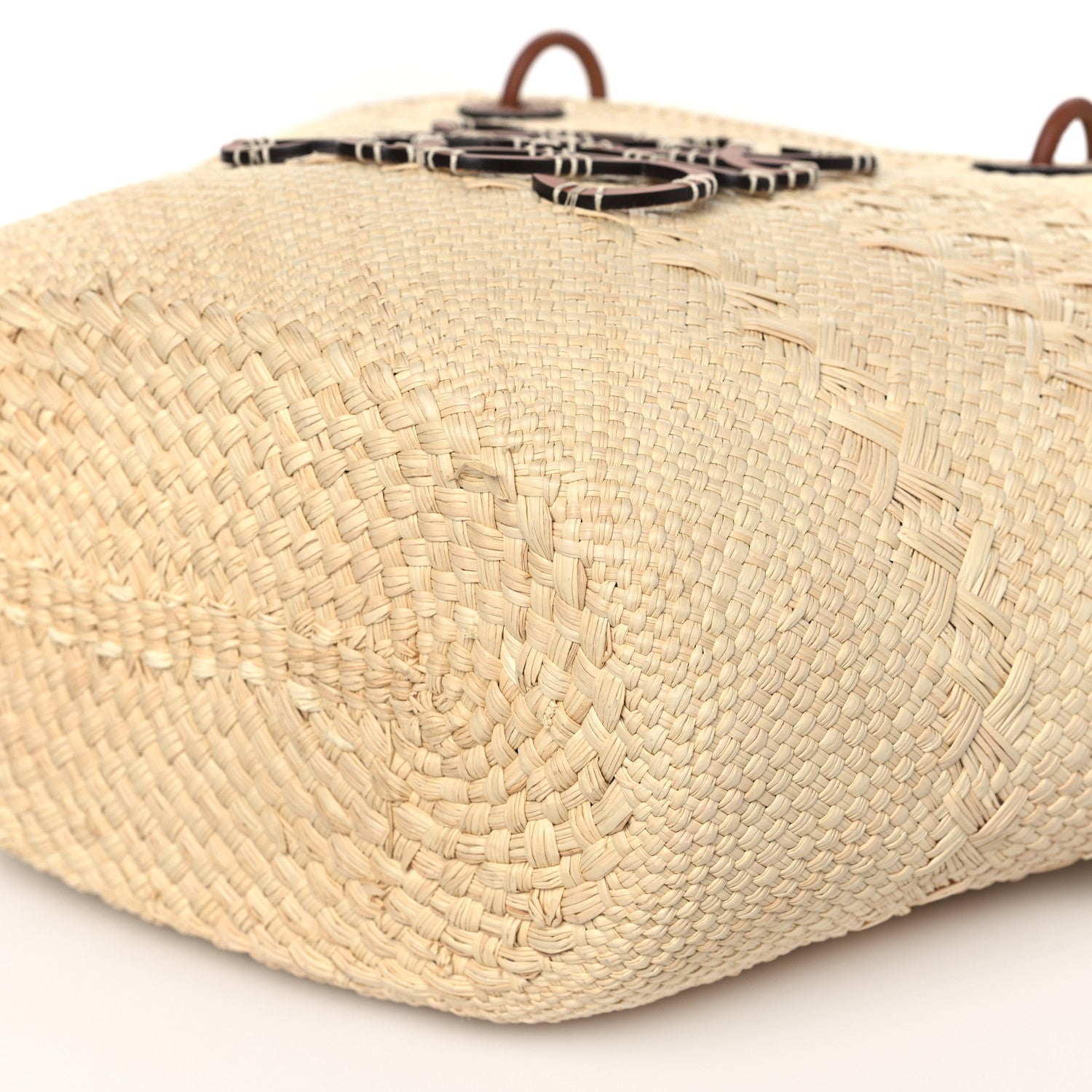 Loewe Calfskin Raffia Paulas Ibiza Medium Anagram Basket Tote Bag Natural Tan 9 of 10