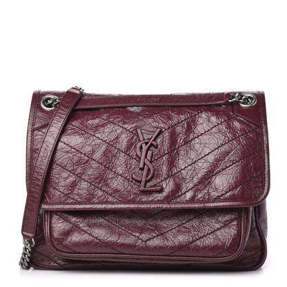 Saint Laurent Crinkled Calfskin Matelasse Monogram Medium Niki Chain Satchel Burgundy 1 of 10