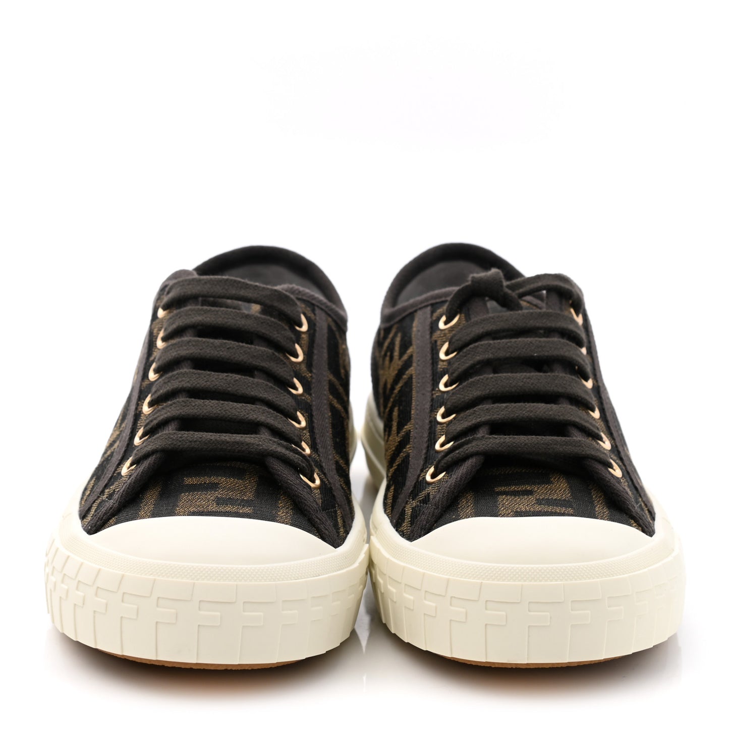 Fabric Jacquard FF Womens Domino Low Top Sneakers 36 Tobacco