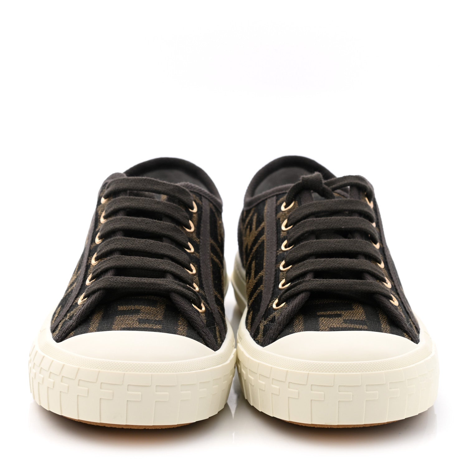 Fendi Fabric Jacquard FF Womens Domino Low Top Sneakers 36 Tobacco 2 of 10