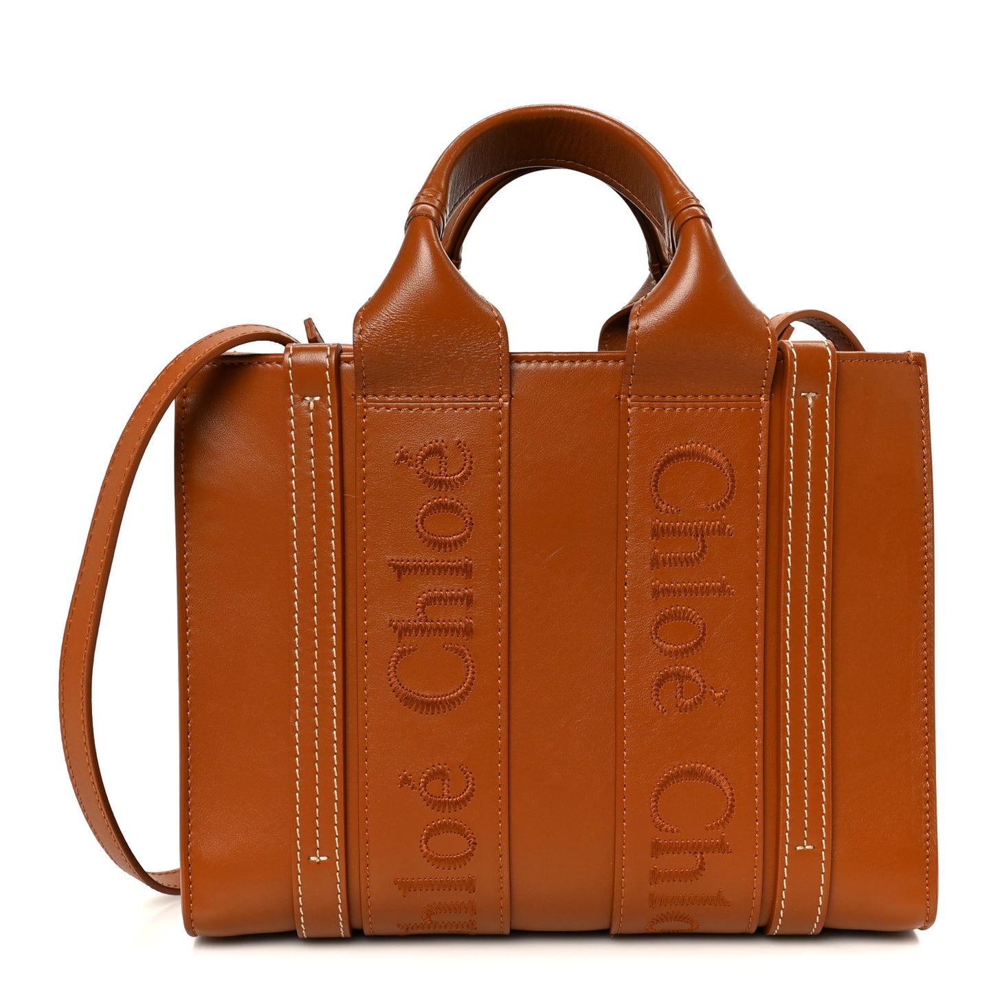 Calfskin Small Woody Ribbon Tote Caramel