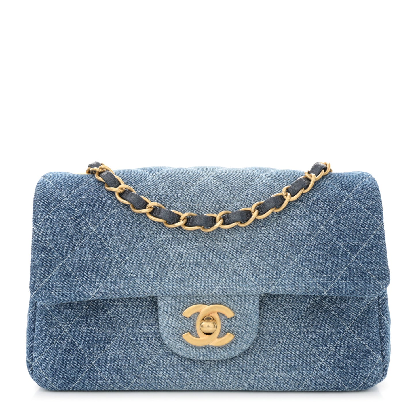 Washed Denim Quilted Mini Rectangular Flap Blue