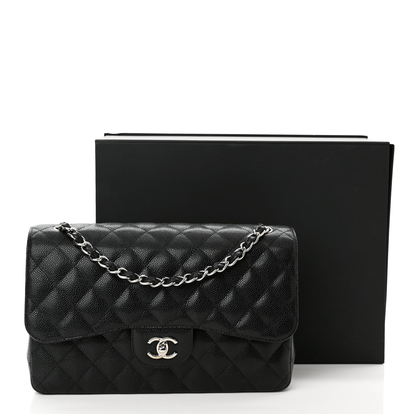 Caviar Quilted Jumbo Double Flap Black
