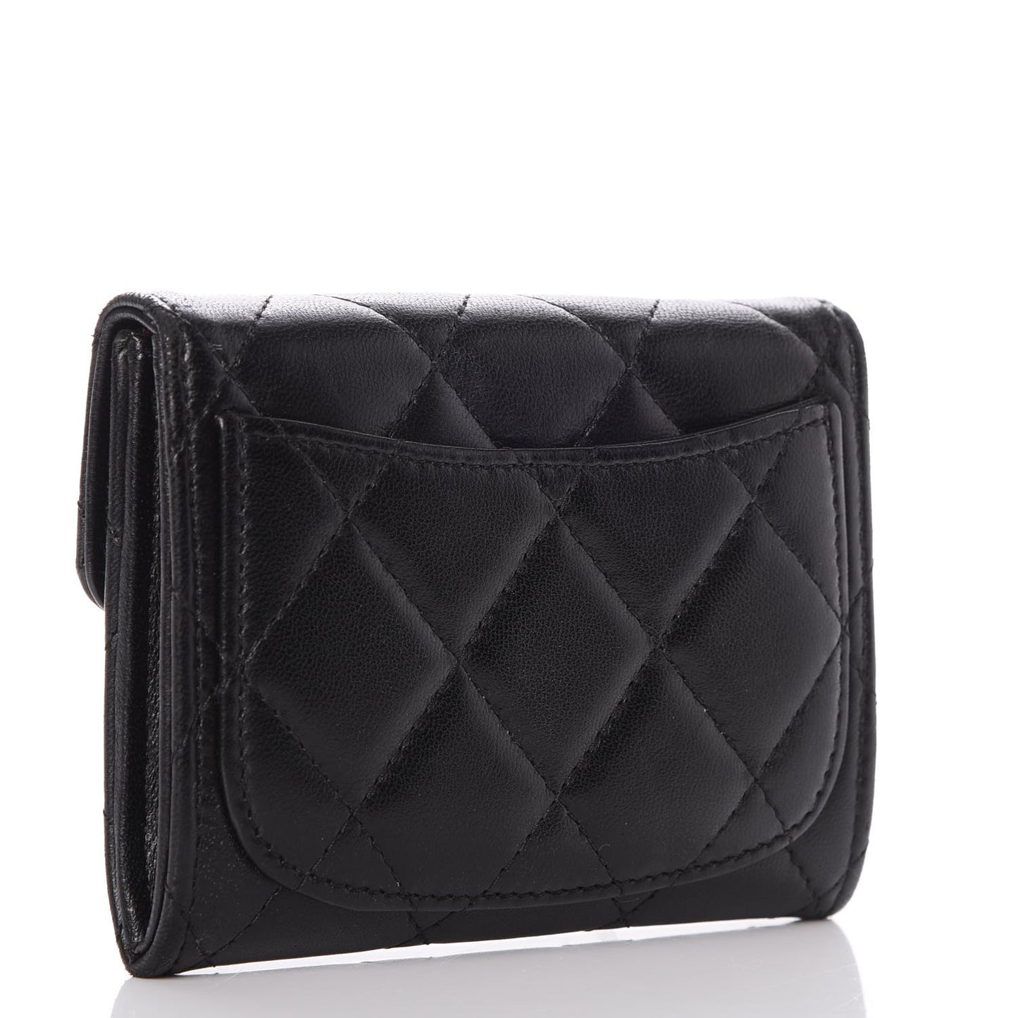 Lambskin Quilted Flap Card Holder Wallet Black