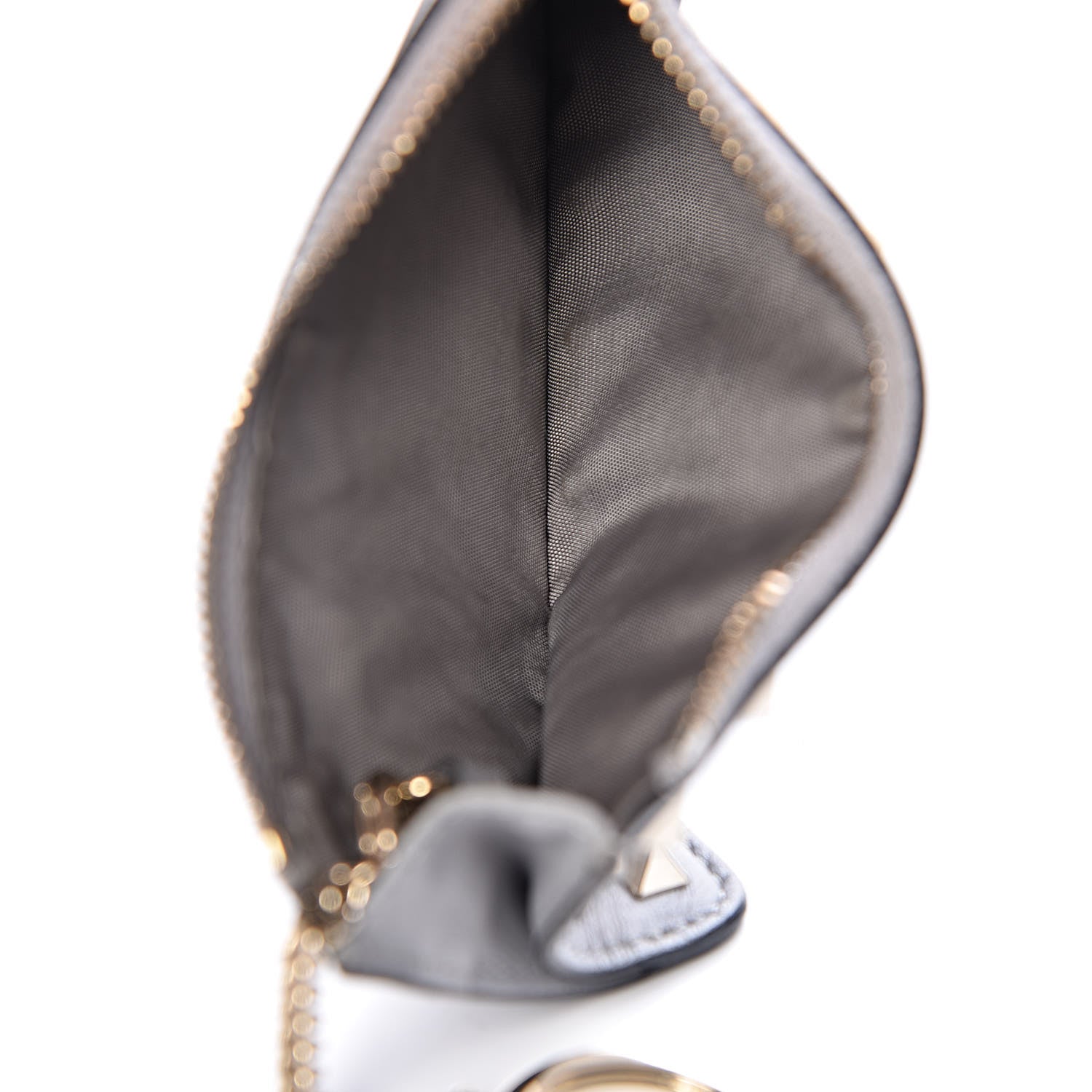 Valentino Garavani Vitello Rockstud Key Coin Case Card Holder Grey 3 of 8