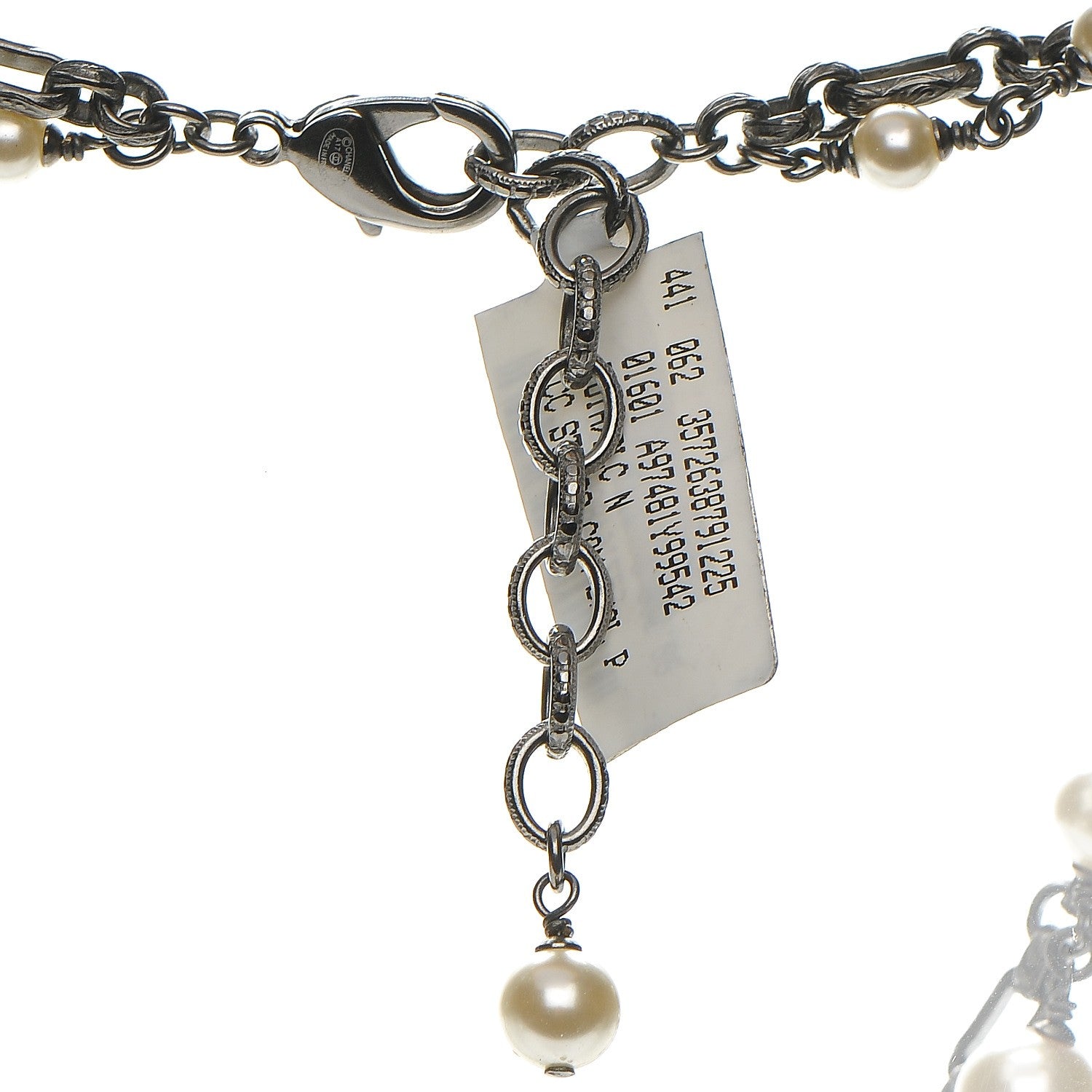 Chanel Pearl Crystal CC Double Strand Necklace Ruthenium 6 of 7