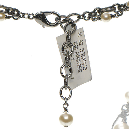 Chanel Pearl Crystal CC Double Strand Necklace Ruthenium 6 of 7