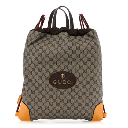 Gucci GG Supreme Monogram Neo Vintage Drawstring Backpack Beige New Acero Crop 1 of 11