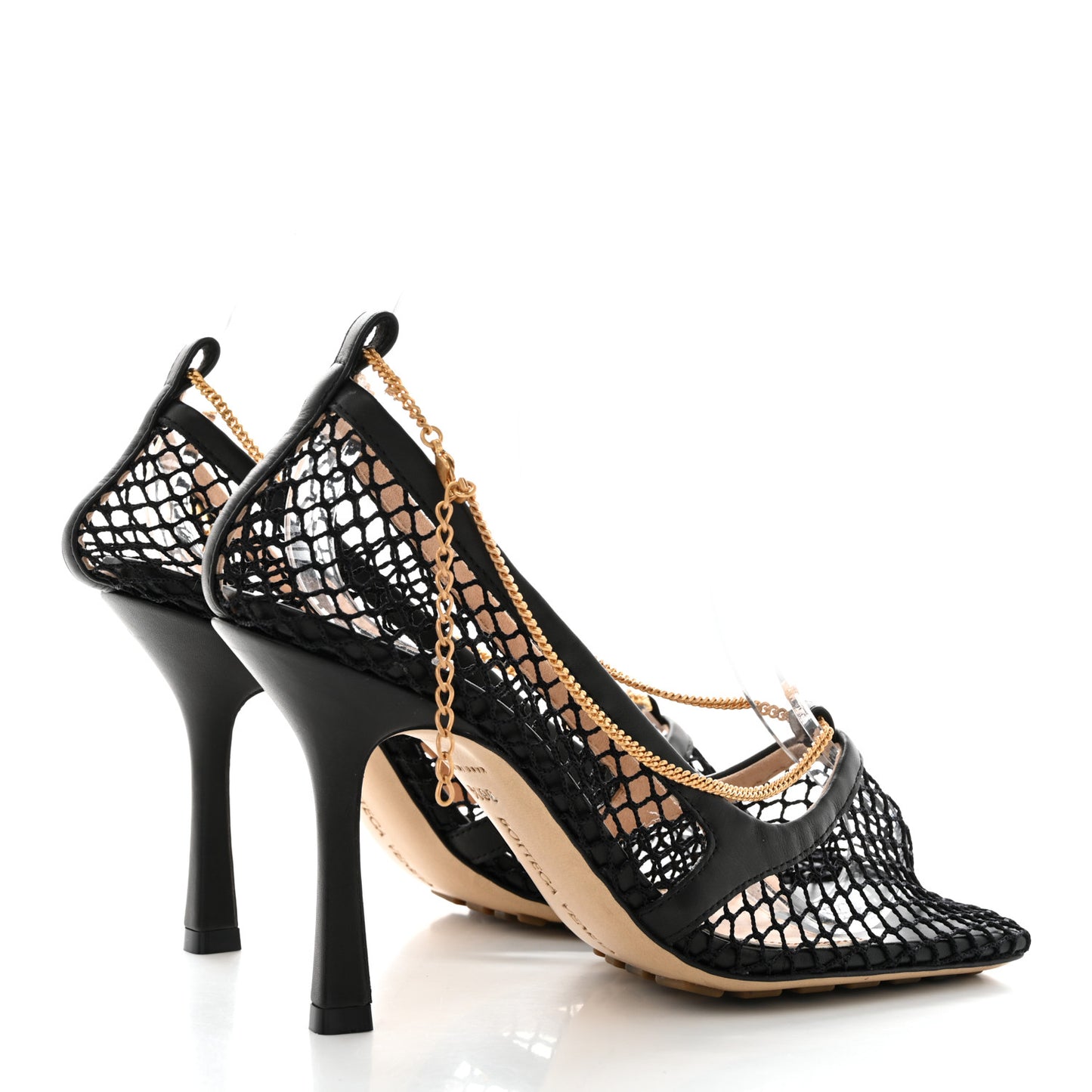 Mesh Calfskin Stretch Chain Strap 90mm Pumps 36.5 Black