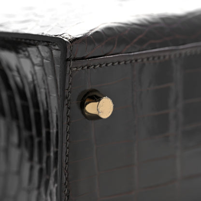 Hermes Shiny Niloticus Crocodile Kelly Sellier 28 Macassar 10 of 38