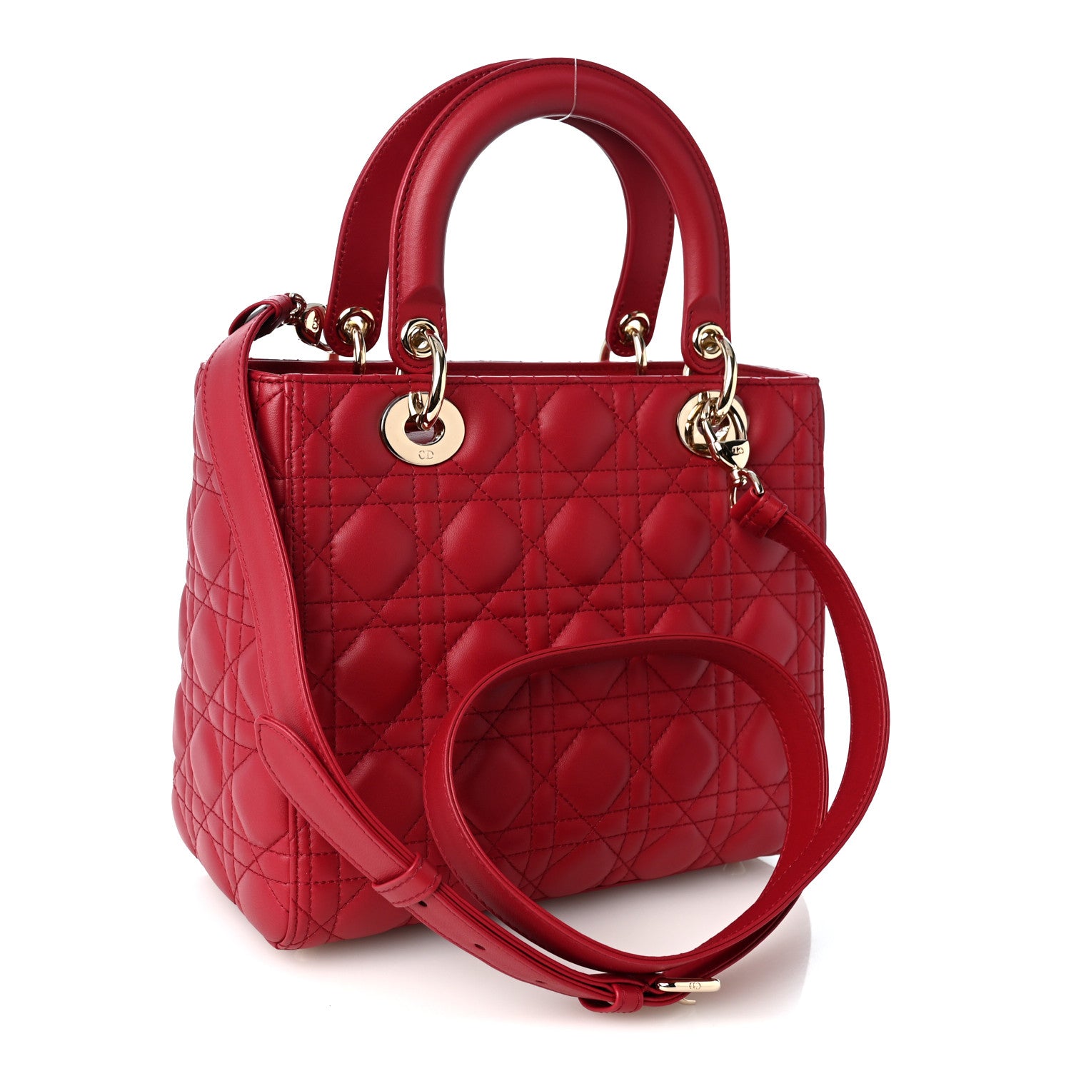 Christian Dior Lambskin Cannage Medium Lady Dior Red 3 of 10