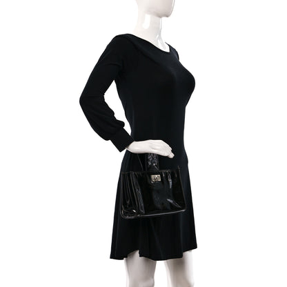Chanel Patent Mademoiselle Lock Convertible Wrist Clutch Bag Black 2 of 11