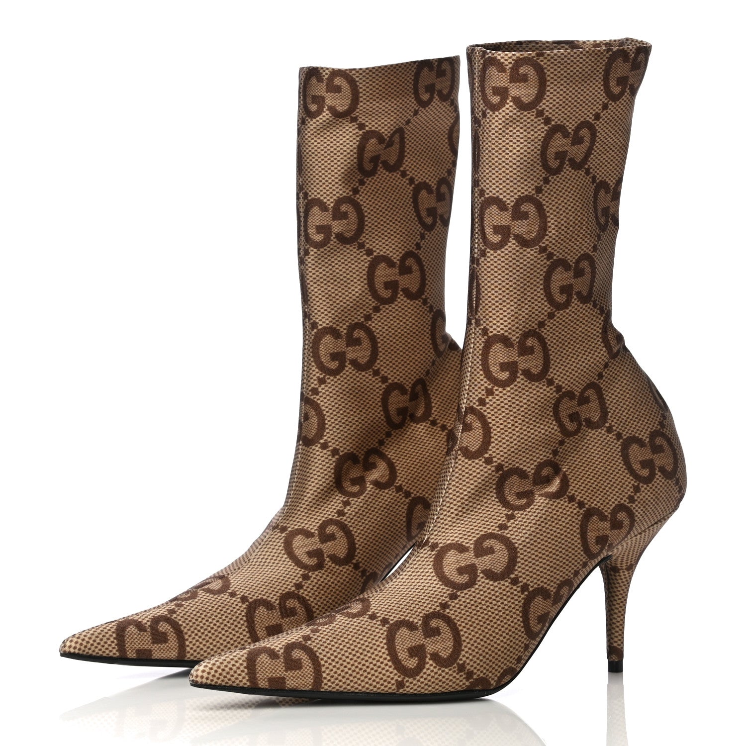 Balenciaga X GUCCI Jersey Maxi GG Monogram Crepe Knife Booties 37 Camel Ebony 3 of 10