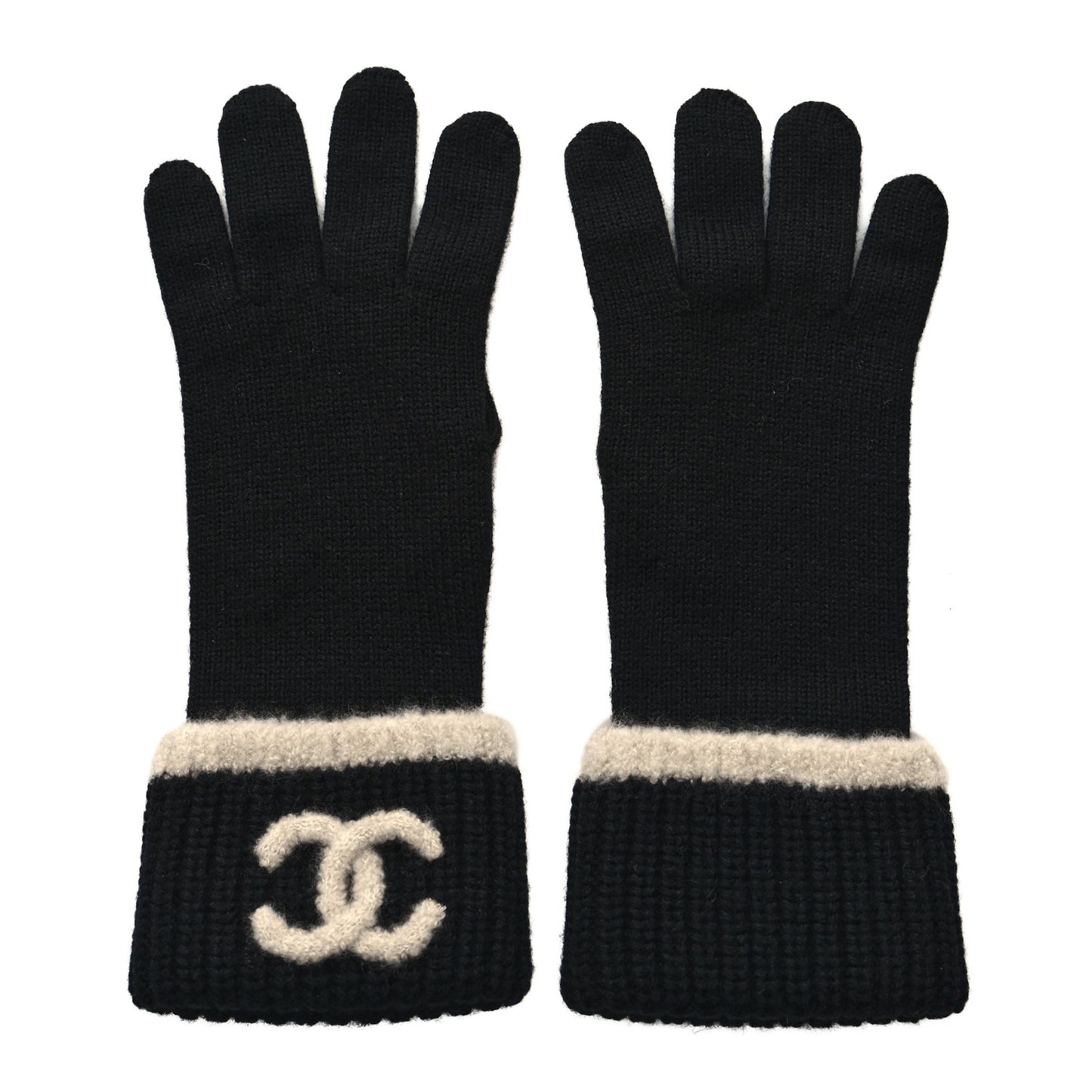 Wool Cashmere Silk Logo Gloves Black
