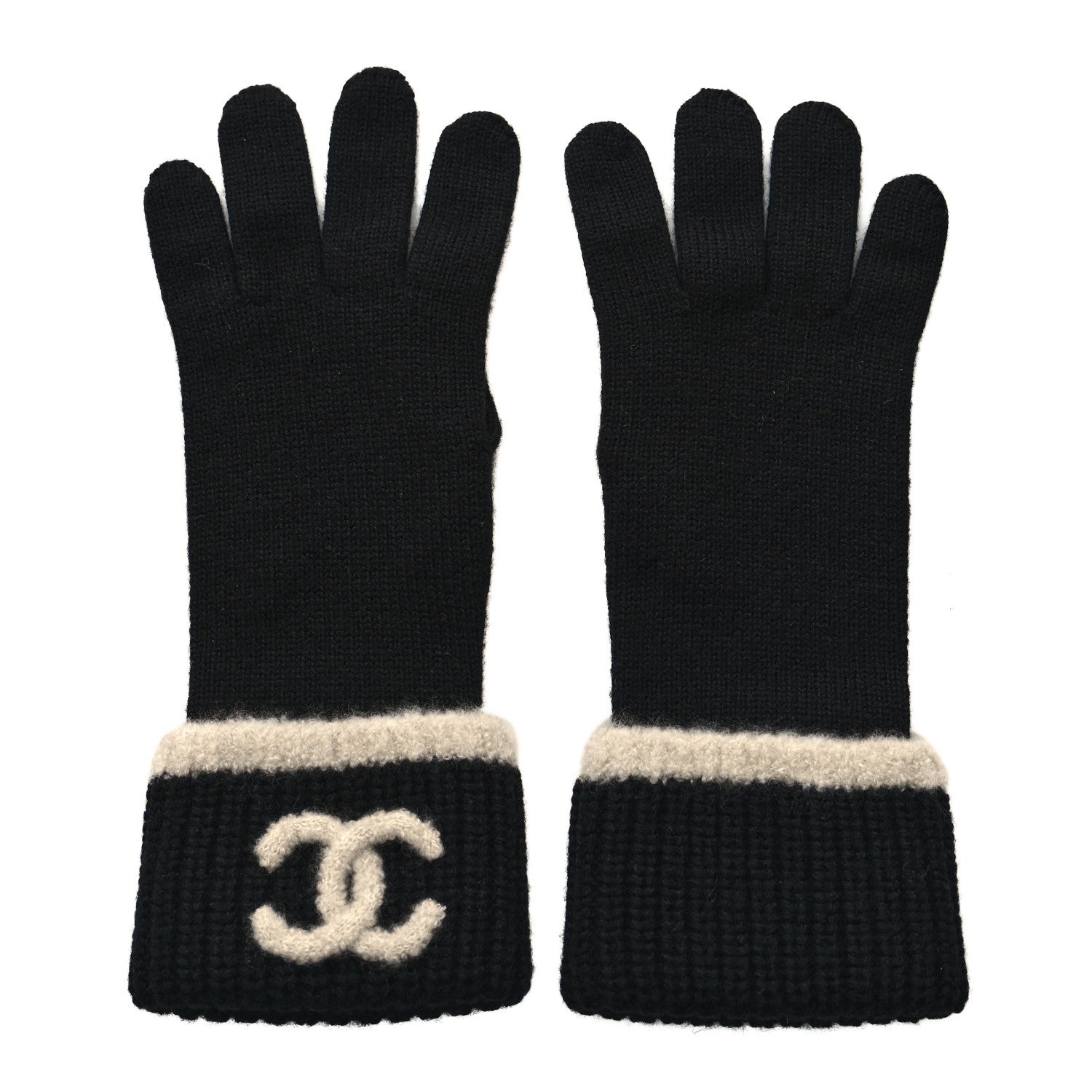 Chanel Wool Cashmere Silk Logo Gloves Black 1 of 4