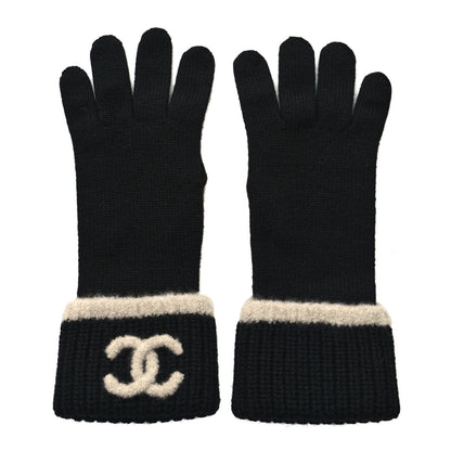 Chanel Wool Cashmere Silk Logo Gloves Black 1 of 4