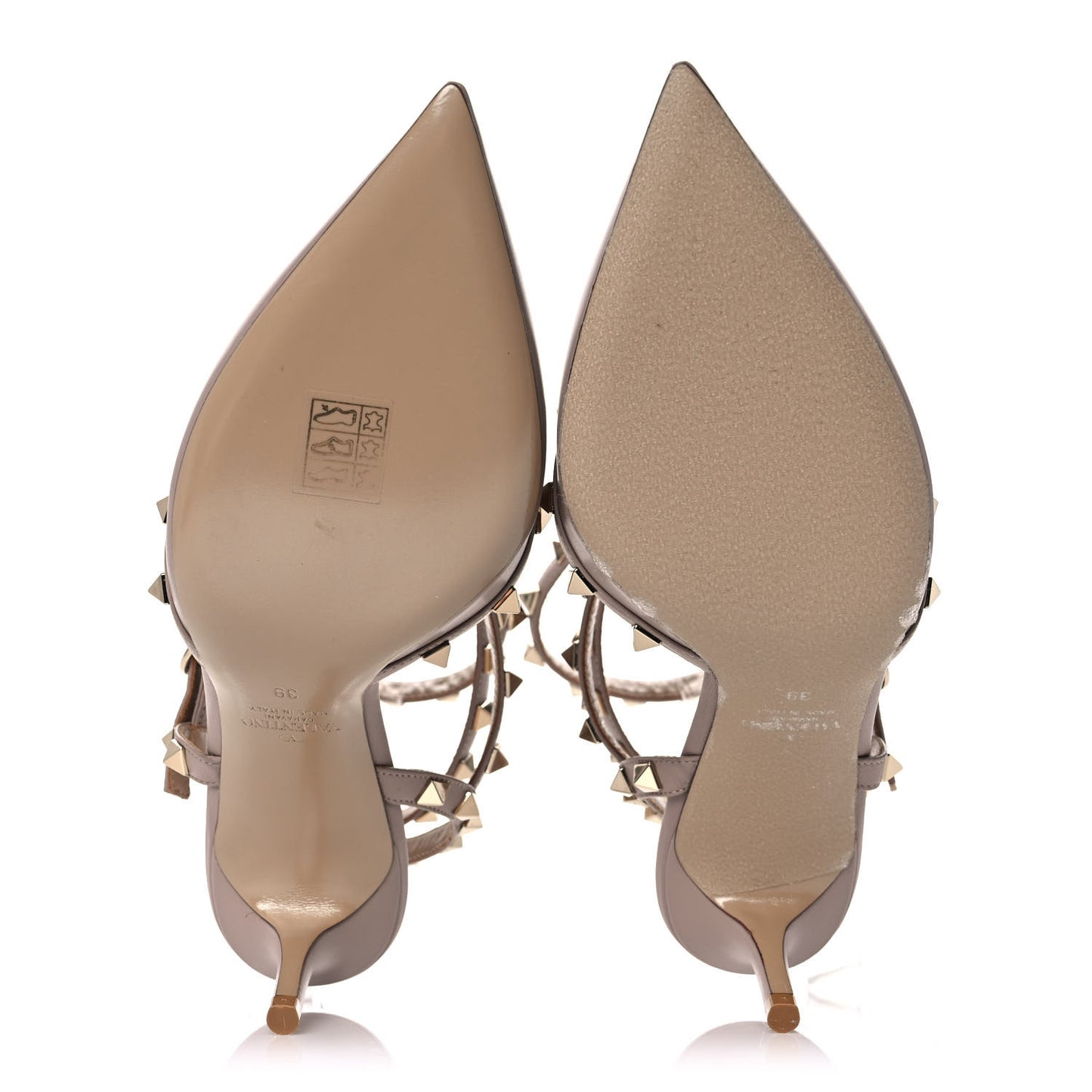 Nappa Rockstud Ankle Strap Low Heel Pumps 39 Poudre