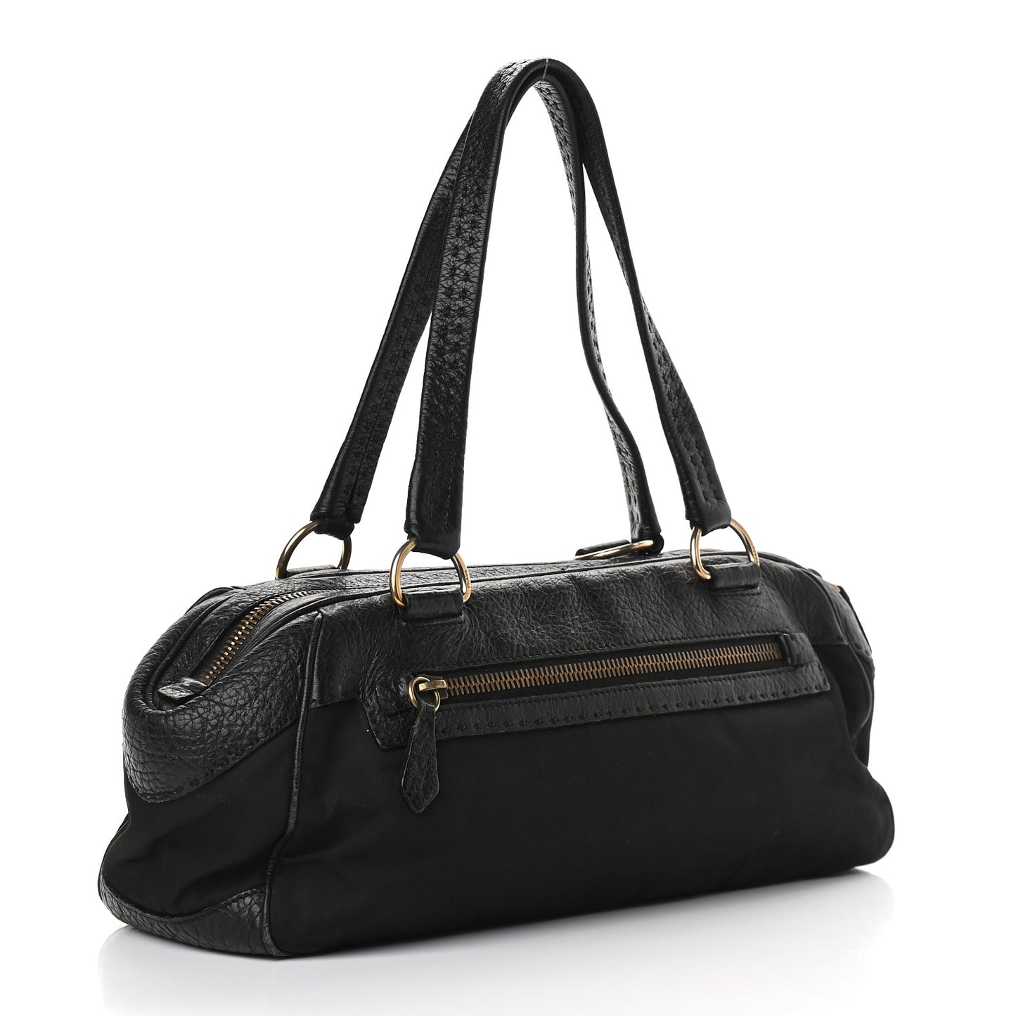 Tessuto Nylon Calfskin Shoulder Bag Black