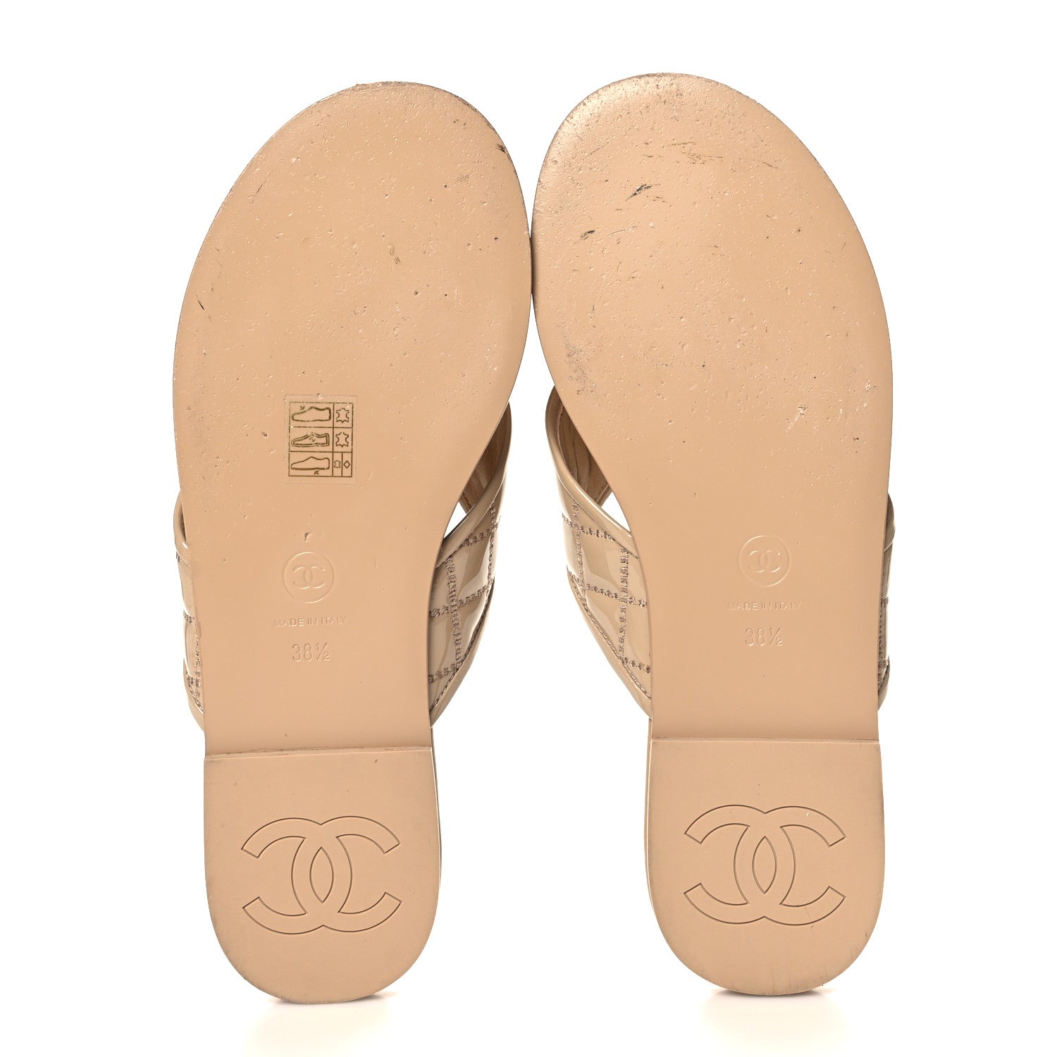 Chanel Patent Quilted CC Sandals 38.5 Beige 6 of 9