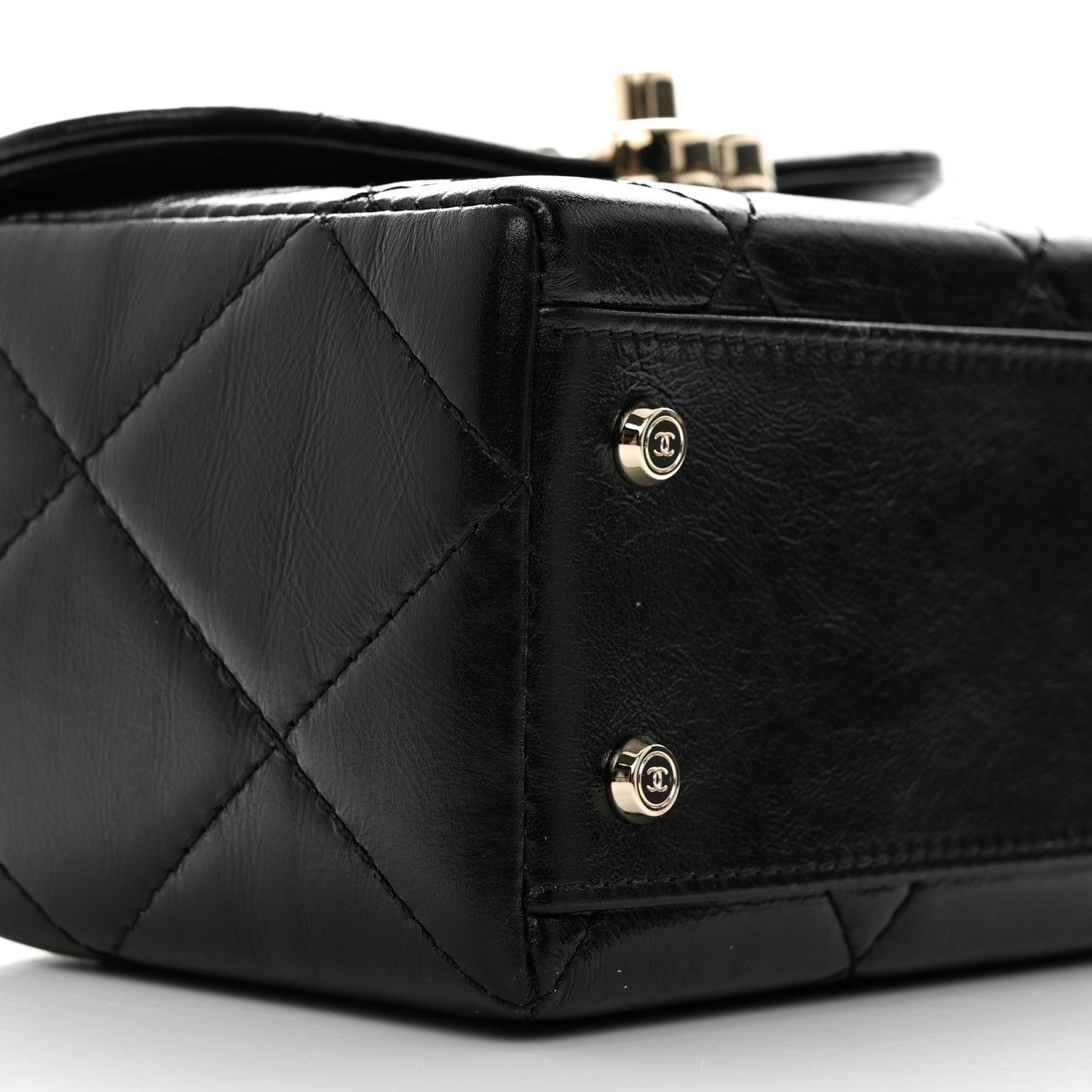 Chanel Shiny Calfskin Quilted Small CC Top Handle Box Bag Black 9 of 11