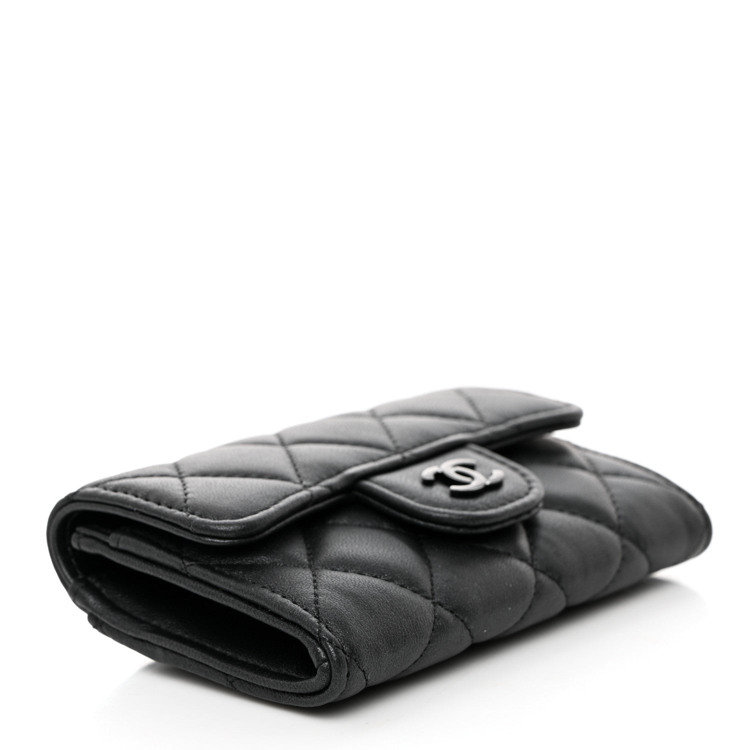 Chanel Pearly Lambskin Quilted Flap Card Holder Wallet So Black 4 of 9