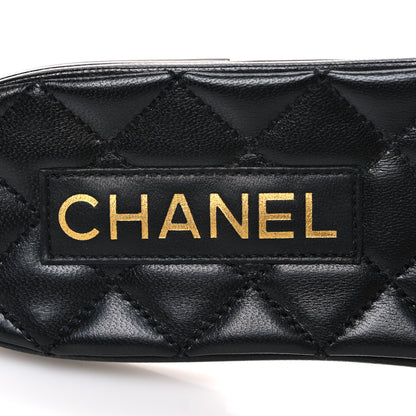 Chanel Shiny Goatskin Quilted CC Mules Sandals 40 Black 9 of 11